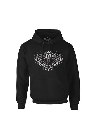 Raven Bird Flying With Open Wings Siyah Erkek Fermuarsız Kapşonlu 001