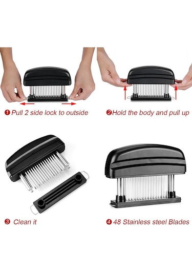 Kosona 48 İğneli Paslanmaz Çelik Et Yumuşatıcı, Et Kesici, Pişirme Aracı, Abs Kasa, Siyah Renk, Temizliği Kolay