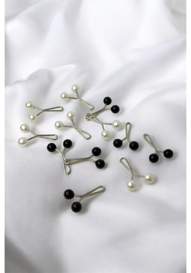 Eşarp Şal Klipsi 12 Adet İnci Model Klips 6 Siyah Ve 6 Beyaz Kadın Tesettür Aksesuar İğne Siyah - Beyaz