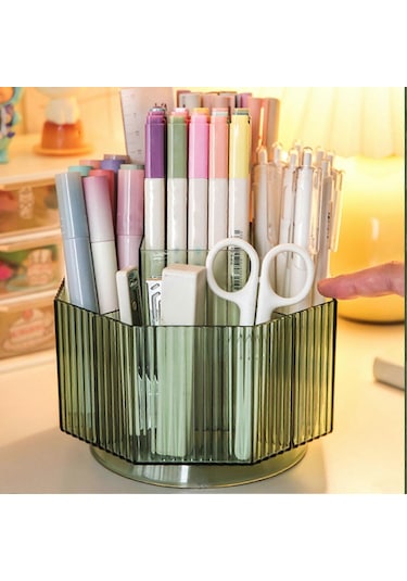 Ganzhoushop Kalemlik 360 Dönebilen Büyük Kapasiteli Çok İşlevli Plastik Kalem Düzenleyici Masaüstüyeşil