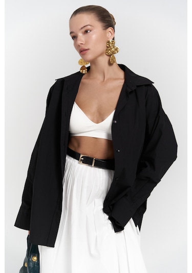 Phoebe Oversize Siyah Gömlek Siyah
