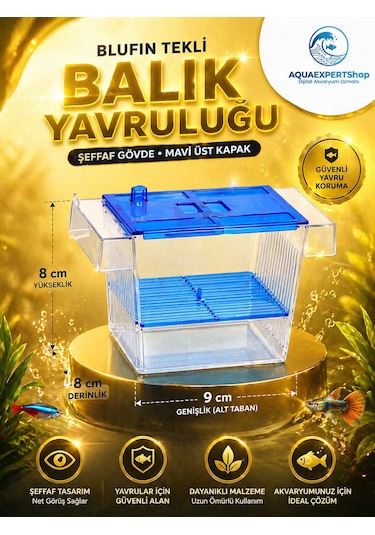 Akvaryum Tekli Yavruluk - Kolay Kurulum - Şeffaf Yapı - Mavi Kapak