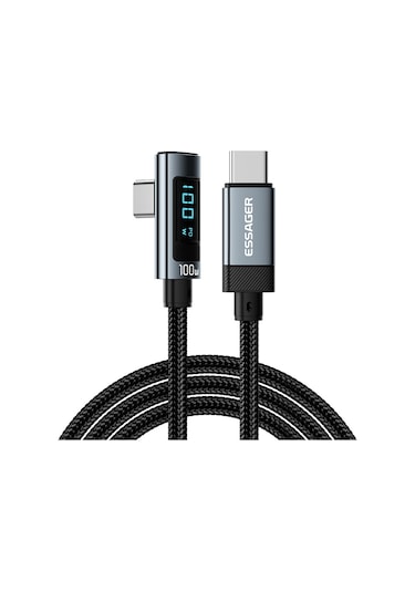 Essager Ex-47 1m Dirsek 100w Tip-c-type-c Şarj Veri Kablosu Dijital Ekran Usb-c Şarj Kablosu