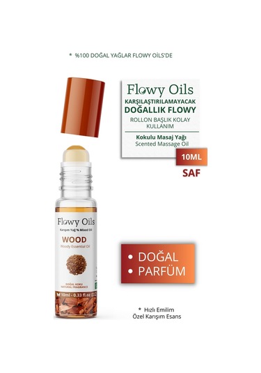 Flowy Oils Wood Doğal Karışım Esansiyel Vücut Yağı Roll-On 10 ML