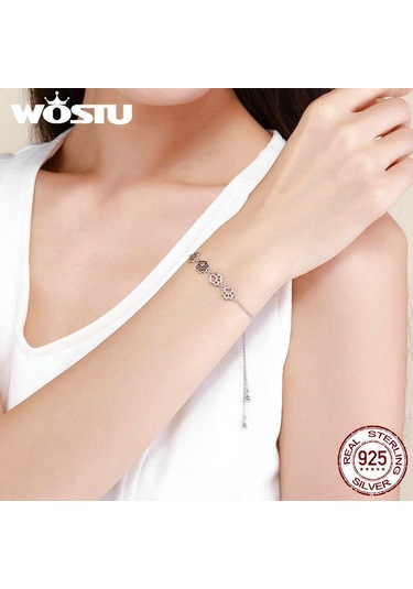 Wostu Sıcak Moda 925 Ayar Gümüş Paw Trail Köpek Hayvan Zinciri Ve Bağlantı Bilezikler Kadınlar Için Altın