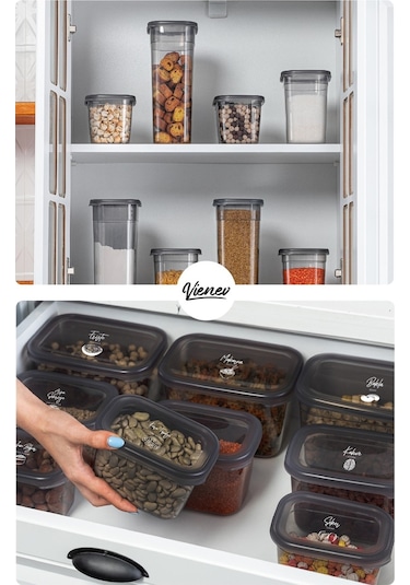 Vienev Beyaz Serigrafi Etiketli 8li Peggy Dikdörtgen Baharatlık Seti 800 ML Antrasit