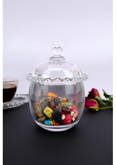 Digithome Kalp Boncuklu Cam Kaşıklı Şekerlik Bal Kavanozu - Sur-27 C320.049