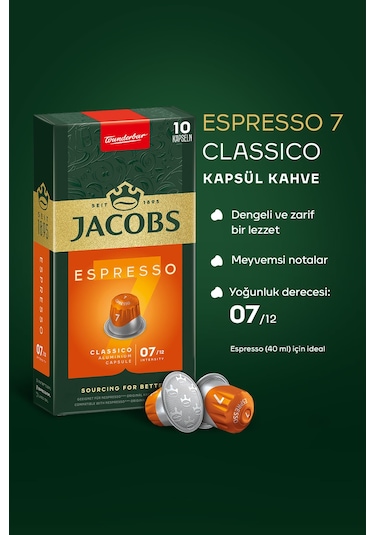Jacobs Espresso 7 Classico Kapsül Kahve Nespresso Uyumlu 10 Kapsül