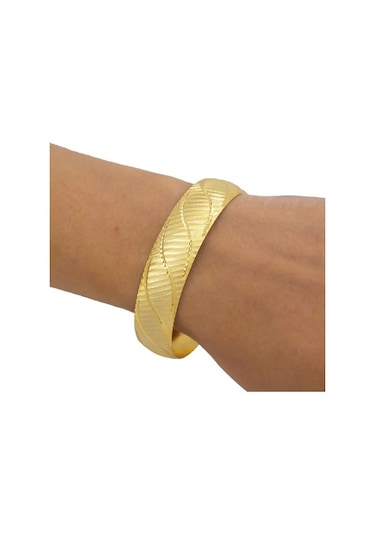 Ferizz 22 Ayar Altın Kaplama Kadın Bilezik 15Mm Kalınlık Blz-1078 Altın