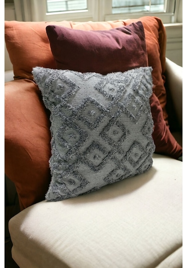 Bohem Dekoratif Yastık Kılıfı Kırlent Kılıfı 43x43 Cm Gri