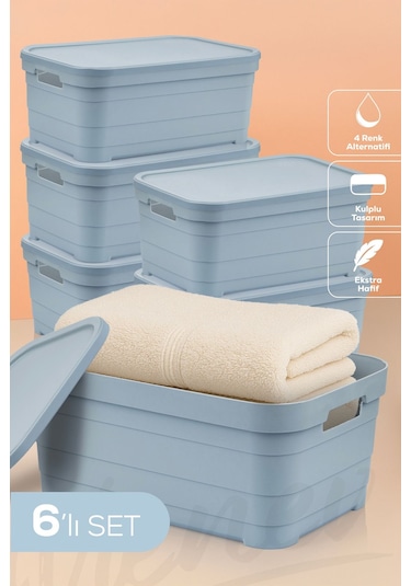Vienev 6'lı Kapaklı 10,8 Litre Saklama Kutusu Mavi Mavi