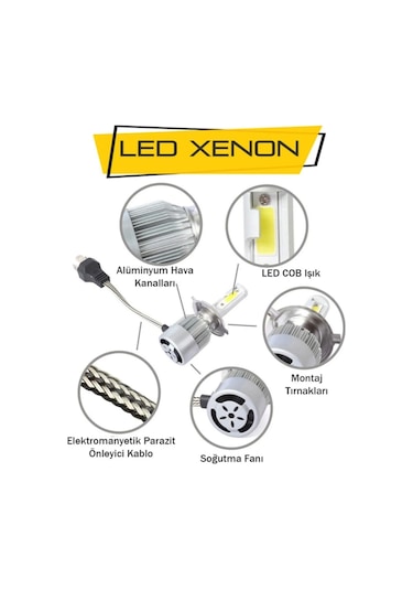 H11 Led Xenon Far Ampulü Beyaz Işık Şimşek Etkili C6 Kasa