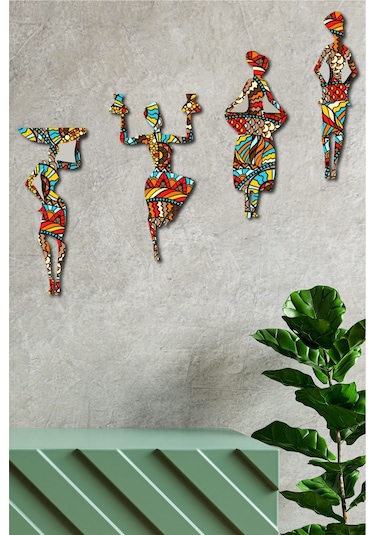 No77decor Afrikalı Kadın Etnik Desenler Dijital Baskı Mdf Set 4 Parça