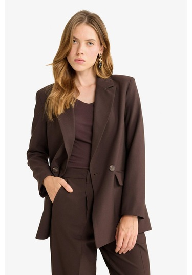 Defacto Oversize Geniş Kalıp Ceket Yaka Blazer Ceket E7732ax25aubn340 Kahve