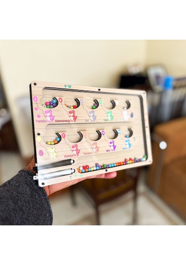 Tineke Manyetik Eğitici Renkli Sayma Ve Eşleştirme Labirenti Eğitim Oyuncağı Ahşap Montessori Oyunu Dinozor