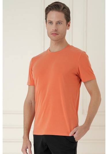 Comfort Fit Bisiklet Yaka Modal Kısa Kol Casual Turuncu Tişört Ts 895 Turuncu