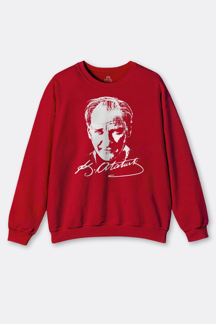Mustafa Kemal Atatürk İmzası 29 Ekim Cumhuriyet İmza 10 Kasım Baskılı Sweatshirt Kırmızı Sweat Kırmızı