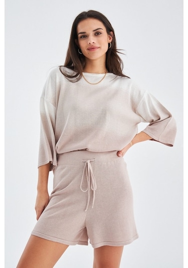 Peraluna Siri Blouse & Shorts Yazlık Triko Kadın Şort Takım Bej Bej