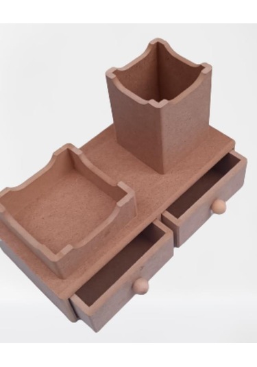 Hobi Dekoratif Kalemlik Set İkili Model Ham Mdf Ahşap Çekmece El Yapımı