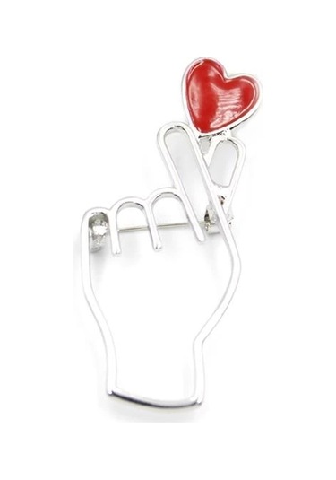 Kalp Broş - Gümüş Çok Renkli