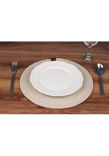 Krem Hasır Supla Amerikan Servis Şık Çeyiz Takımı Örgü Sunum Tabak Altlığı Krem