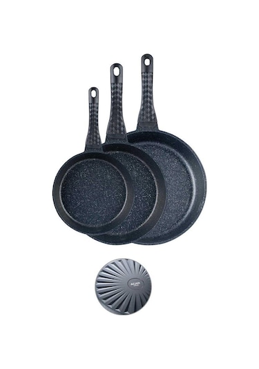 Acar Diamante 3 Lü Döküm Granit Tava Seti Siyah Siyah
