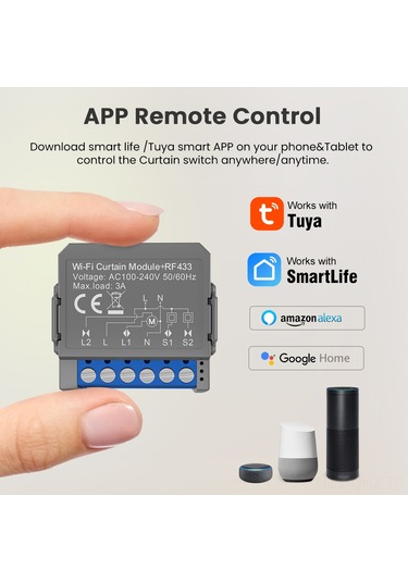 Aubyhe Tuya Wifi Akıllı Perde Açma/kapama Kontrolcü Rf433 Radyo Frekanslı Modül Ac100-240v, 3a Tuya Wifi