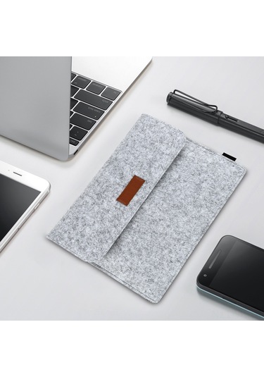 Vkemall 13.3 İnç Apple Macbook İçin Dört Bölmeli Felt Kılıf - Mouse Ve Şarj Cihazı Çantası İle Gri Koruyucu Torba Gri