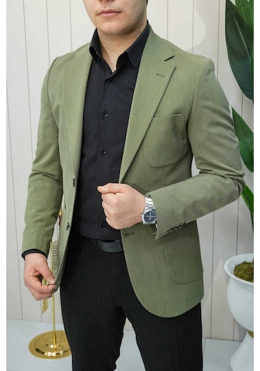 Bys Beystil Sivri Yaka Yeşil Ceket 572- Slim Fit