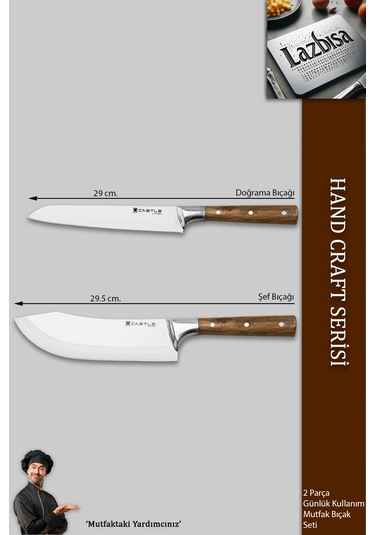 Hand Craft Mutfak Bıçak Seti Et Ekmek Şef Bıçağı 2li Set Mtf-2458 Ahşap