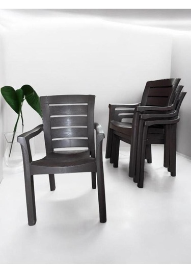 4 Adet Napoli Kalın Bacaklı Kollu Sandalye Koltuk Kahve Kahverengi