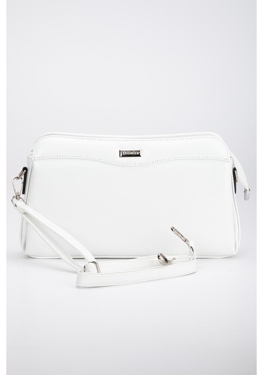 Kadın Portföy Cüzdan Çanta Beyaz Rugan 3 Bölmeli Uzun Kısa Askılı-3228 Beyaz