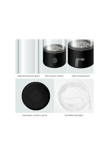 Suofeng 330ml Siyah Hidrojen Su Bardağı - Pem+spe Teknoloji, 1200-1400ppb, Alkalin, Usb Şarjlı, Yüksek Borosilikat Cam, Taşınabilir Siyah