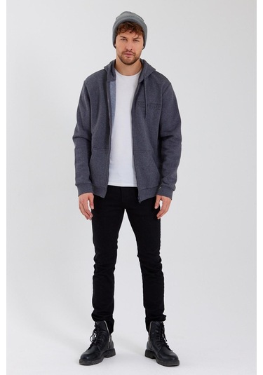 Age Of State Nakışlı Fermuarlı 3 İplik Sweatshirt Antrasit