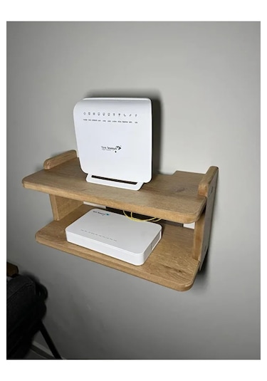 Dekoratif İkili Raf, Aksesuar Rafı, İki Bölmeli Modem Rafı