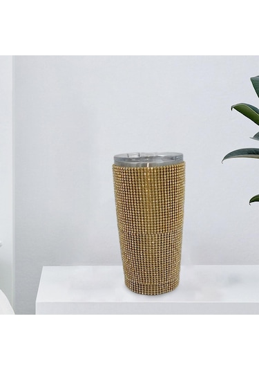 Homyl 600ml Seyahat Elmas Su Şişesi Kupa Vakum Tumbler Altın Altın