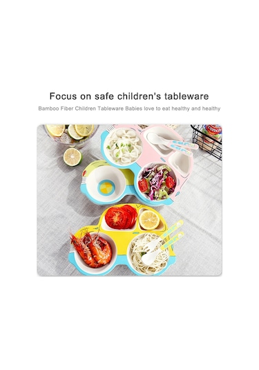 Sones Çocuklar İçin Bambu Elyaf Karikatür Yemek Tabağı Pembe