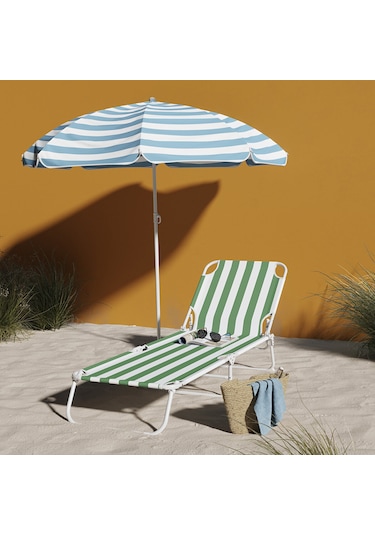 Curacao Yeşil Çizgili Şezlong Sarı