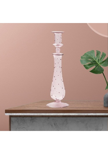 Suntek Cam Mumluk Standı Şamdan Dekor Yemek Noel 9x30cm Pembe