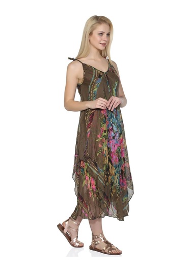 Askılı Vual Afrodit Midi Boy Elbise Haki 6061