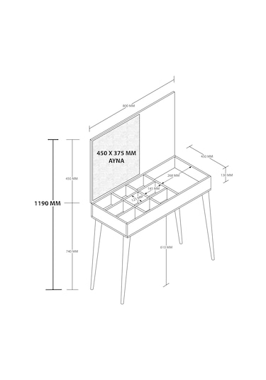 2222 Flora Düşer Kapaklı Aynalı Ahşap Ayaklı 80cm Makyaj Masası
