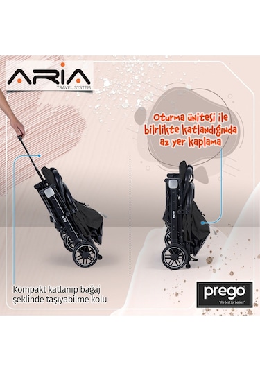 Prego Aria Tek Elle Katlanır Kabin Boy Travel Sistem Bebek Arabası