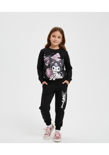 Kuromi Kiraz Kız Çocuk 2'li Alt Üst Takım Siyah