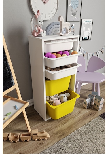 %100 Mdf - Medium Mono 5 Sepetli Oyuncak Dolabı Sarı