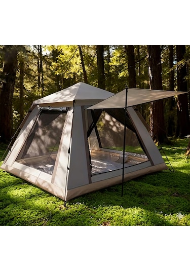 Tam Otomatik Tenteli 4-5 Kişilik Kamp Çadırı 240x240x155 Cm Krem