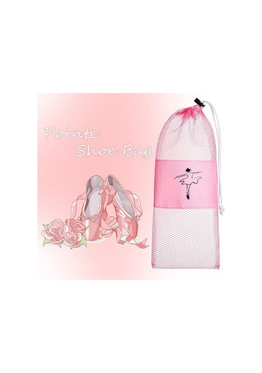 Taşınabilir File Dans Ayakkabısı Çantası Nefes Alabilen Saklama Kesesi Kız Çocuk Bale Düzenleyici Çantalar İpli Ayakkabı Keseleri Pembe