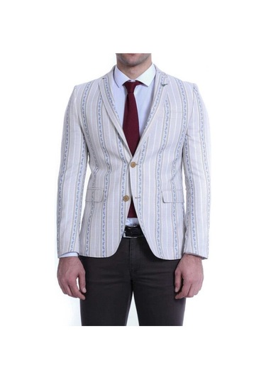 Wessi Çizgili Bej Slim Fit Ceket Siyah