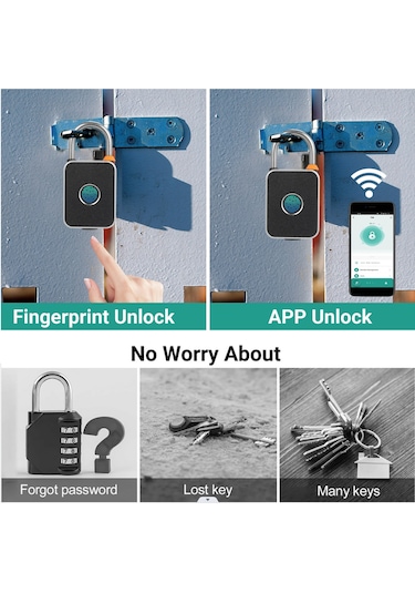 Padalink T32d Akıllı Parmak İzi Kilit - Tuya Uygulaması İle Açma, Ip65 Su Geçirmez, 20 Parmak İzi Depolama, Usb Şarjlı, Çelik- Alyuminyum, Siyah