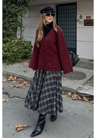 Bordo Çift Cepli Hırka - 04622 Bordo