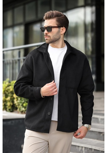 Siyah Kaşe Gömlek Ceket E6765 Siyah